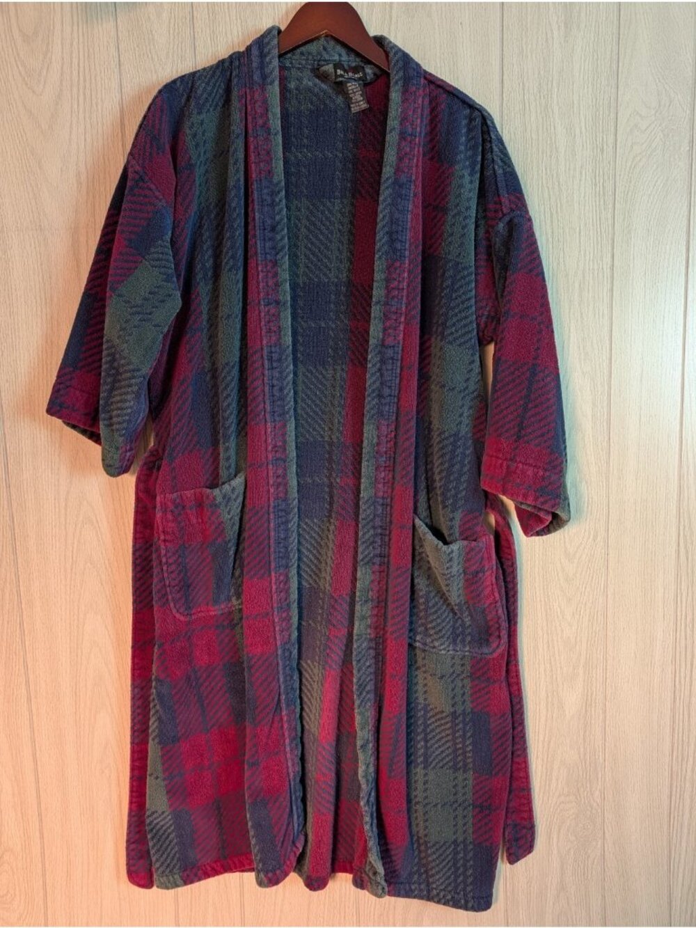 Vtg Bill Blass Bath Robe Plush Terry Cloth Geometric Plaid Lounge Grandpa O/S